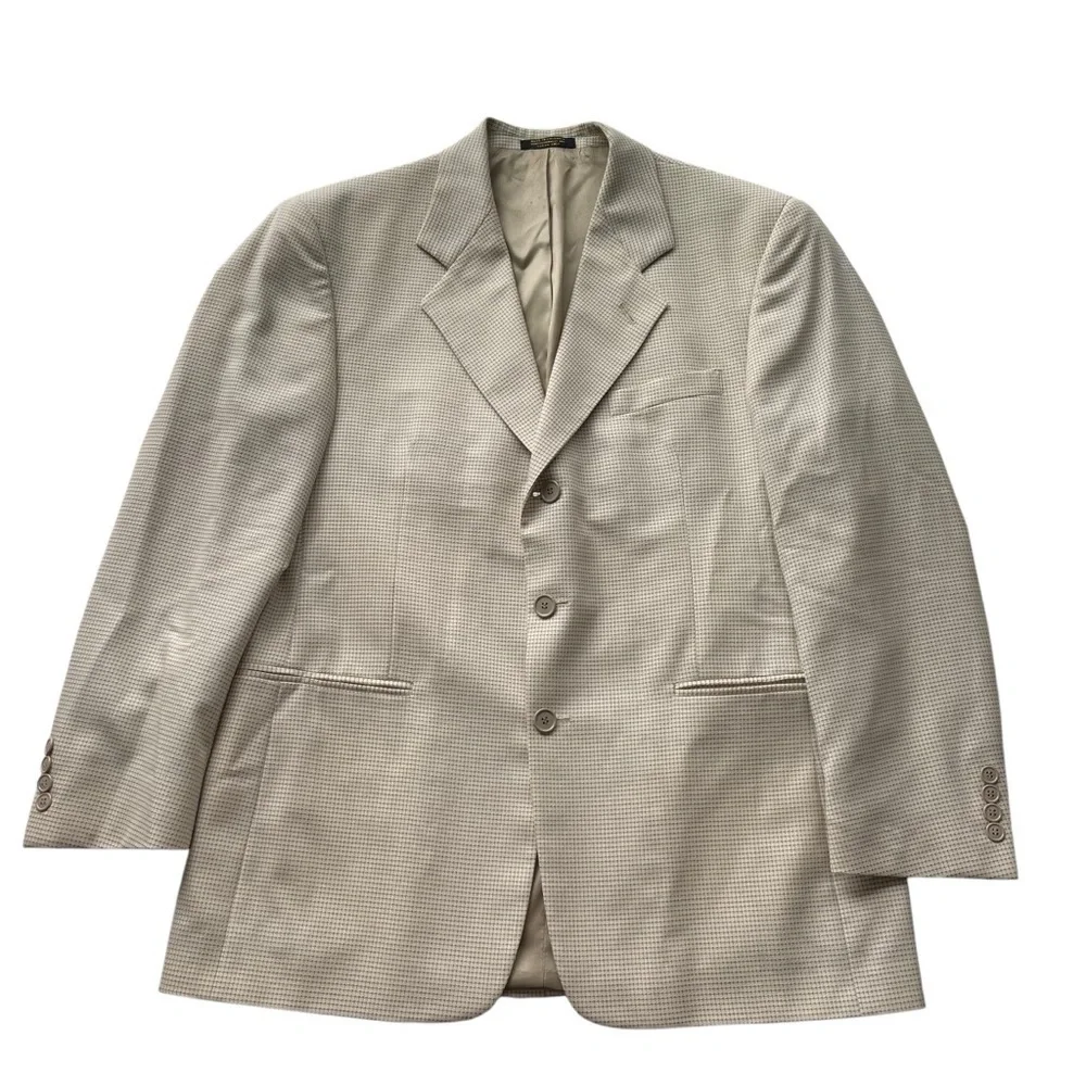 Bachrach Suit Blazer Jacket Sport Coat Beige Taupe Size 42R Wool Check office